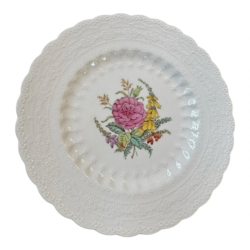 Antique SPODE Copeland Bread Plate Heath & Rose in Jewel Shape 6 1/4” Set of 4